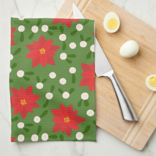 God jul Poinsettia Polka dots Mönster Kökshandduk