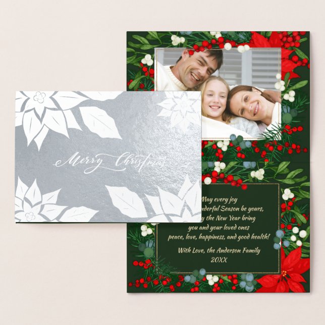 God Jul. Poinsettia ram Luxury Folierat Kort (Display)
