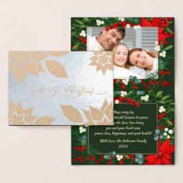 God Jul. Poinsettia ram Luxury Folierat Kort