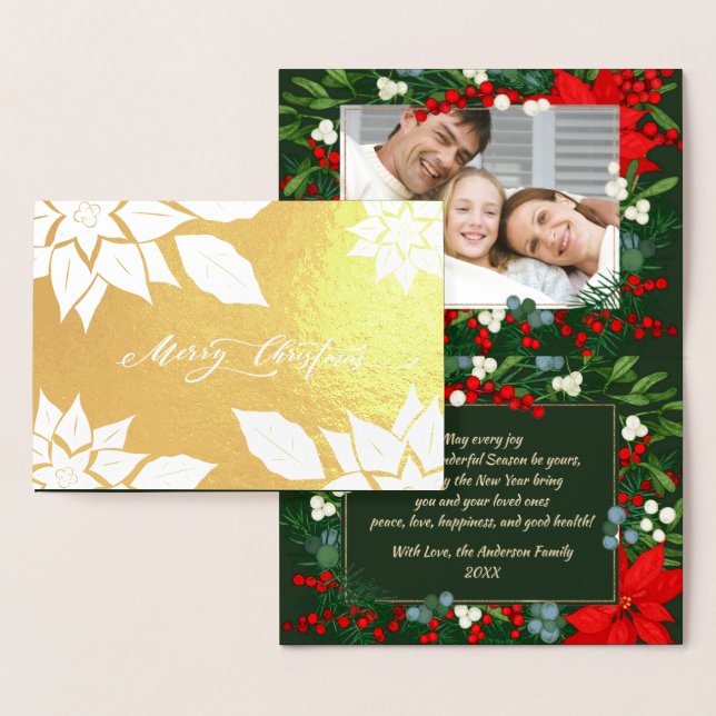 God jul. Poinsettia ram Lyx  Folierat Kort (Display)