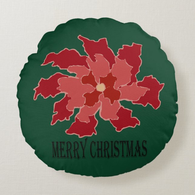 God Jul Poinsettia Rund Kudde (Framsidan)