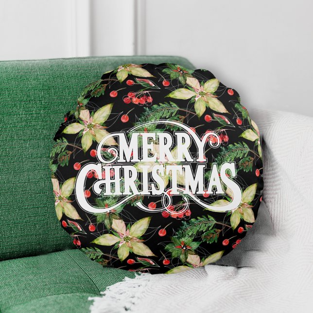God jul Poinsettias Helgdag Rund Kudde (Skapare uppladdad)
