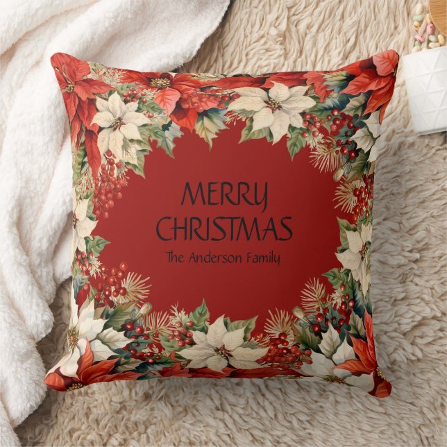 God jul Poinsettias Kudde (Filt)