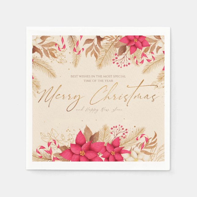 God jul Poinsettias och Polkagrisar Pappersservett (Framsidan)