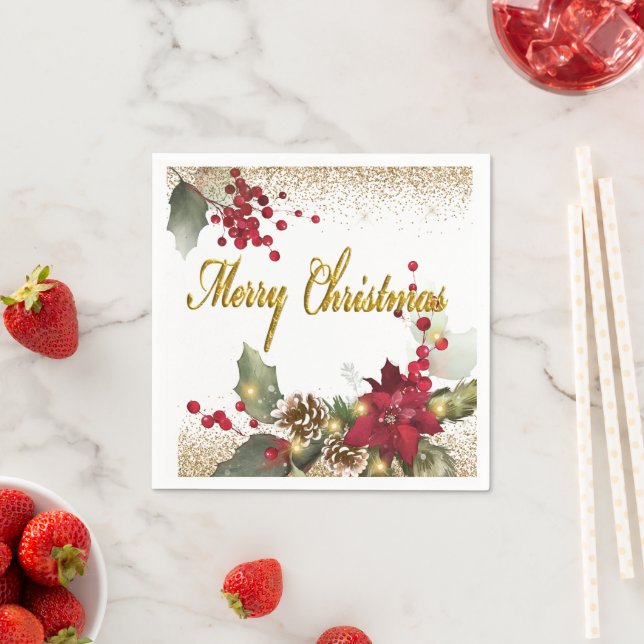 God jul Pointsettias Pappra Napkins Pappersservett (Insitu)