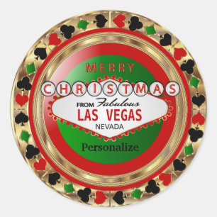 God jul Poker Chip från Las Vegas Vegas Runt Klistermärke