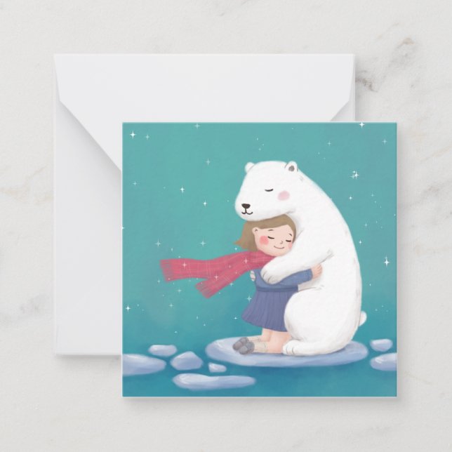 God jul: Polar Bear & Child Illustration Anteckningskort (Framsida)