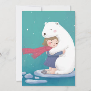 God jul: Polar Bear & Child Illustration Inbjudningar