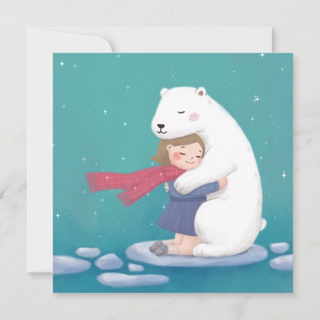 God jul: Polar Bear & Child Illustration Julkort (Framsida)