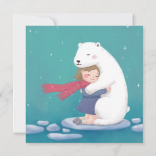 God jul: Polar Bear & Child Illustration Julkort