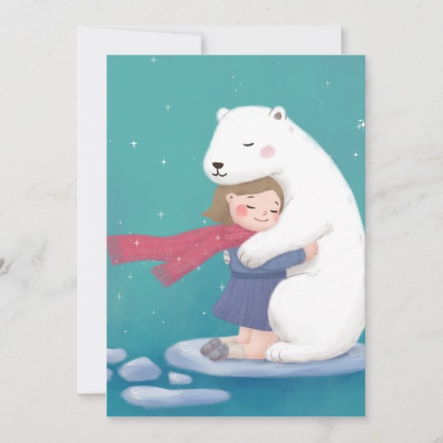 God jul: Polar Bear & Child Illustration Julkort (Framsida)