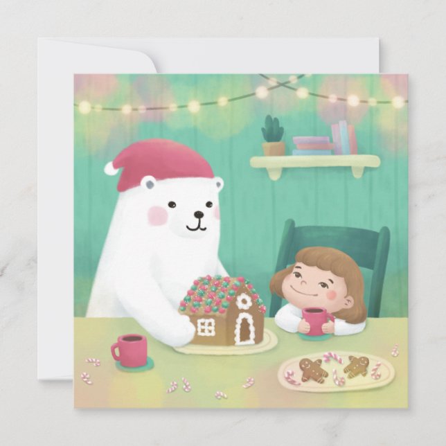 God jul: Polar Bear & Child Inbjudningar (Framsida)