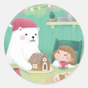 God jul: Polar Bear & Child Runt Klistermärke