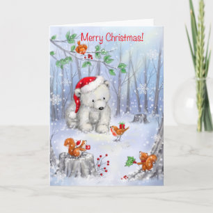 God jul, Polar Bear in Snowy Wood Kort