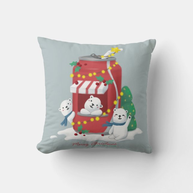 God jul: Polar Bear & Soda Can Kudde (Framsida)