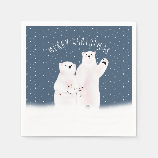 God jul Polar Bears on Stars Napkins Pappersservett (Framsidan)