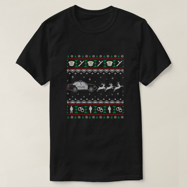 God jul polistjänsteman Ugly Sweater Gift T Shirt (Design framsida)