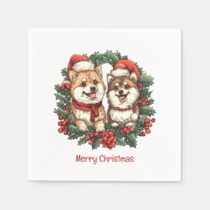 God Jul Pomeranian Hundar Mistel Krans Pappersservett