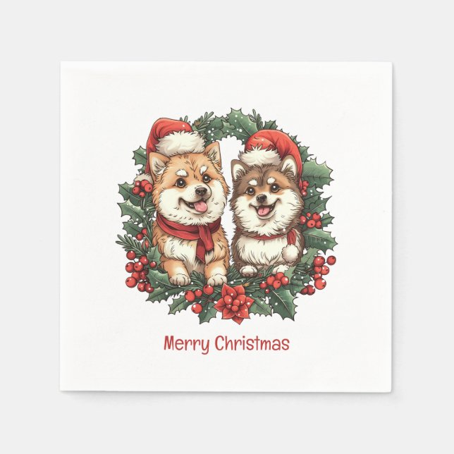 God Jul Pomeranian Hundar Mistel Krans Pappersservett (Framsidan)