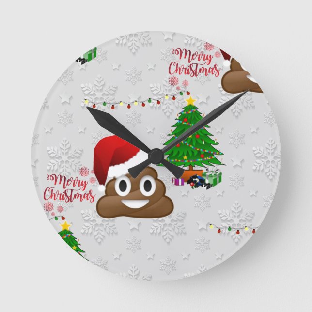 god jul poo emoji rund klocka (Framsida)