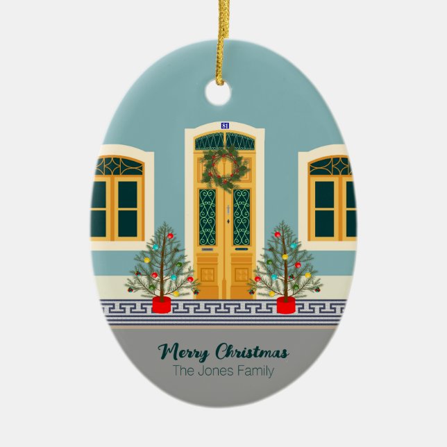 God jul - Portugisiskt festhus Julgransprydnad Keramik (Framsidan)