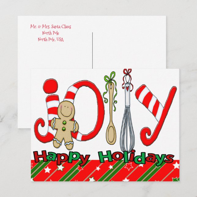God jul Postcard Joy Gingerbröd Vykort (Fram/baksida)