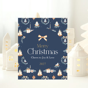 God jul Poster med vattenfärgen Guld Bow