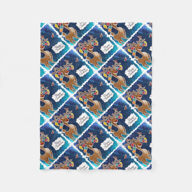 God jul Prancing Reindeer Fleecefilt (Framsidan)