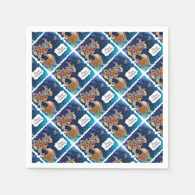 God jul Prancing Reindeer Pappersservett (Framsidan)