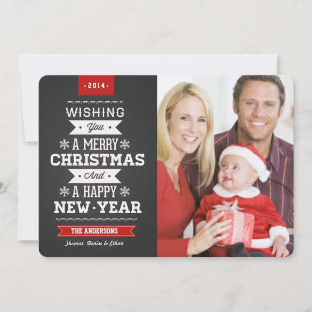 God jul Preppy Chalkboard 2014 Photo Card Julkort (Framsida)