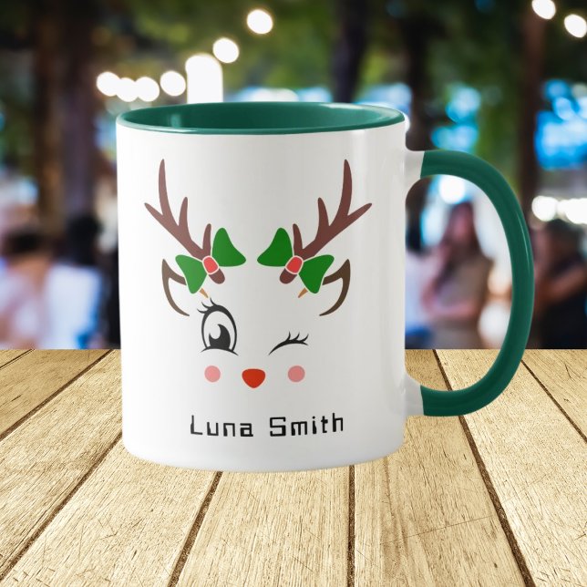 God Jul Present Söta Hjortansyner Grön Kaffe Mugg (Skapare uppladdad)