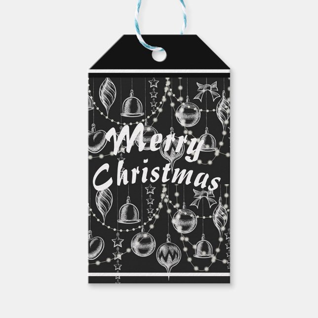 God jul presentetikett (A black and white Christmas-themed background with the words "Merry Christmas"!)