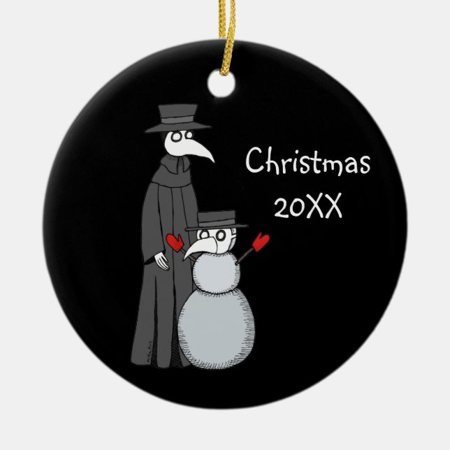 God jul, prydnadsföremål Plague Doktor Snögubbe Julgransprydnad Keramik (Framsidan)