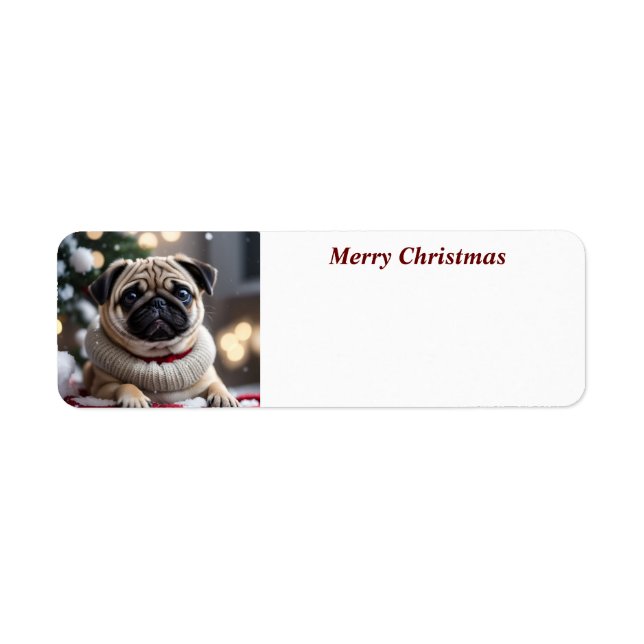 God jul Pug Hund-adressetikett Returadress Etikett (Framsidan)