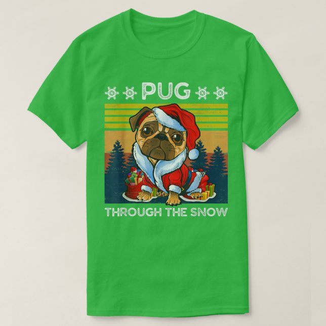God jul Pug Hund genom Snö Manar Kvinnor T Shirt (Design framsida)