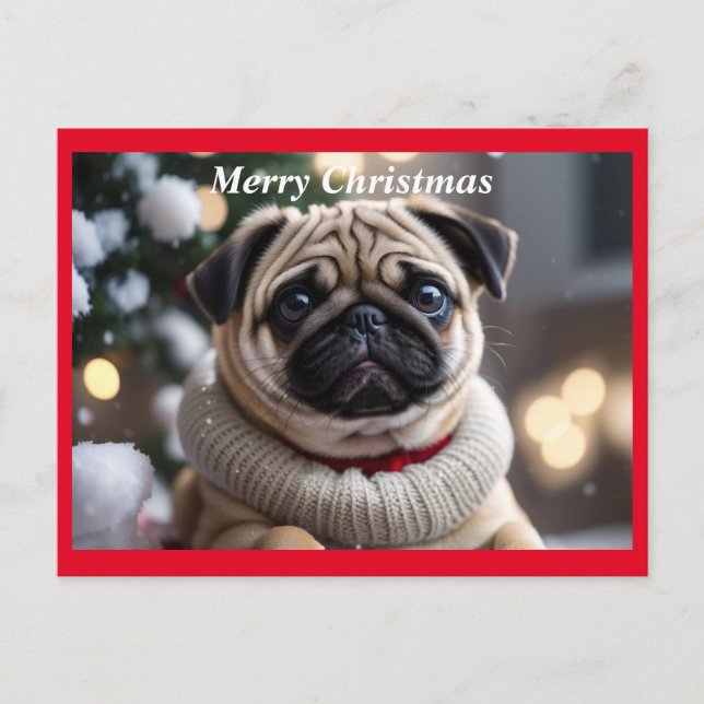 God jul Pug Hund Helg Vykort (Framsida)