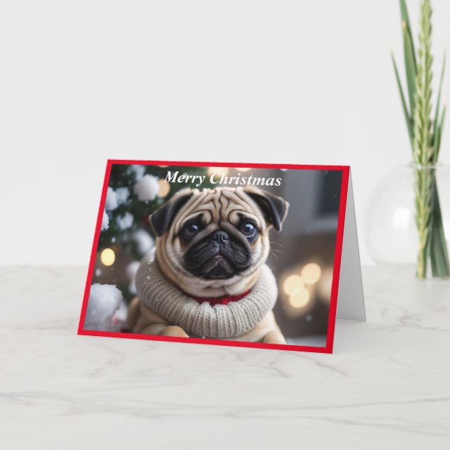 God jul Pug Hund Helgkort (Framsida)