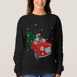 God jul Pug Hund Red Lastbil Julafton Träd Ljus T Shirt