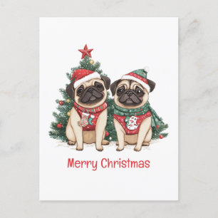 God jul Pug Hundar Helg Vykort