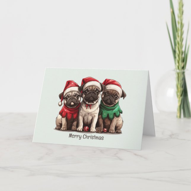 God jul Pug Hundar Helgkort (Framsida)
