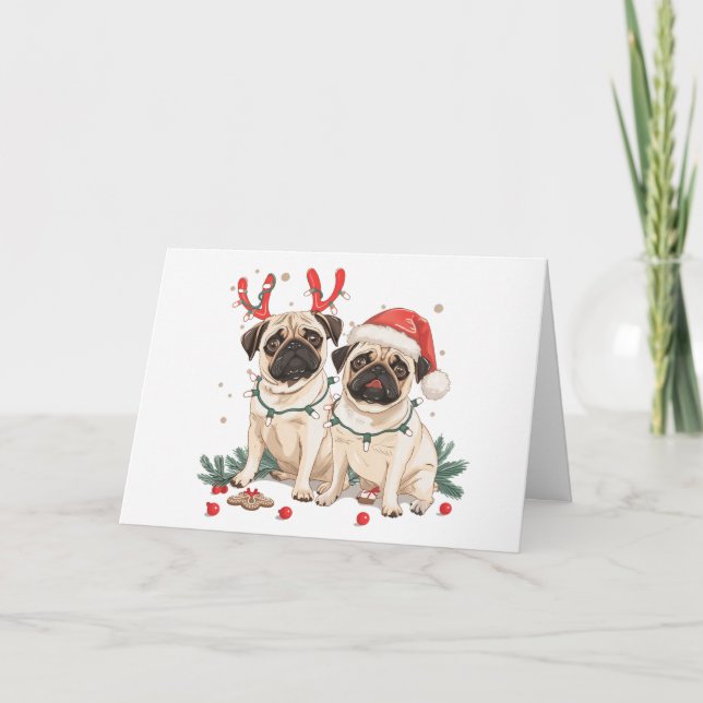 God jul Pug Hundar Helgkort (Framsida)