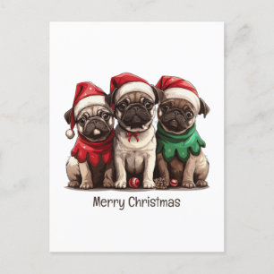 God jul Pug Hundar Vykort