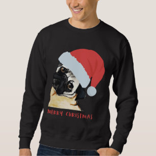 God jul Pug med Santa Hat Classic T-Shirt Lång Ärmad Tröja