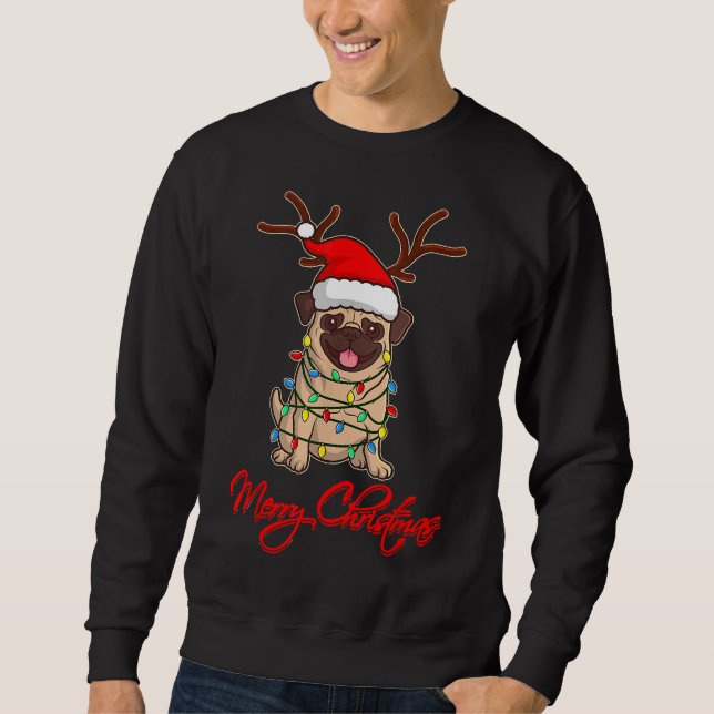 GOD JUL PUG Owner Ugly jul Rolig hund Lång Ärmad Tröja (Framsida)