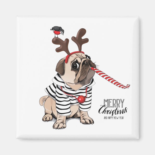 God jul | Pug Reindeer Magnet (Framsidan)