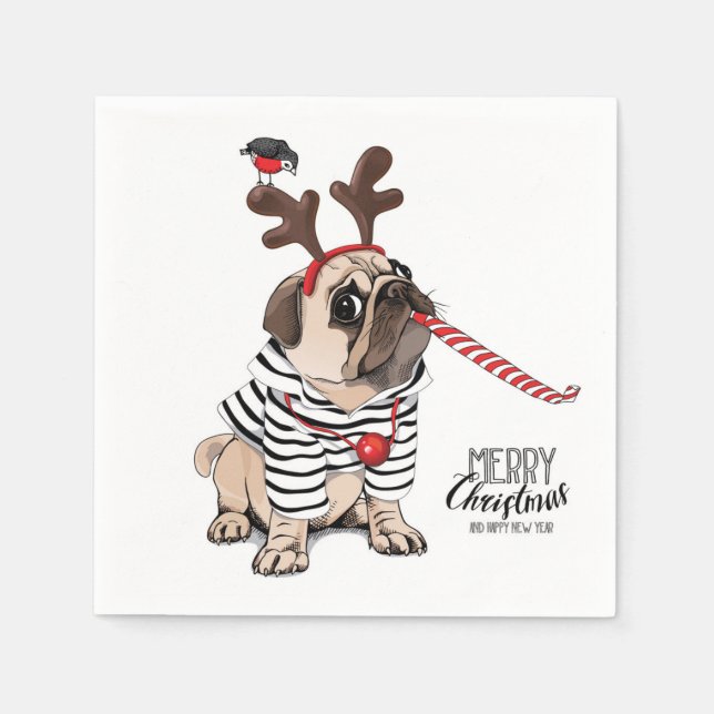 God jul | Pug Reindeer Pappersservett (Framsidan)