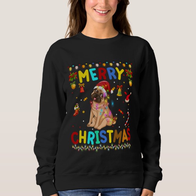 God jul Pug Santa Hat Ljus Julafton Funny T Shirt (Framsida)