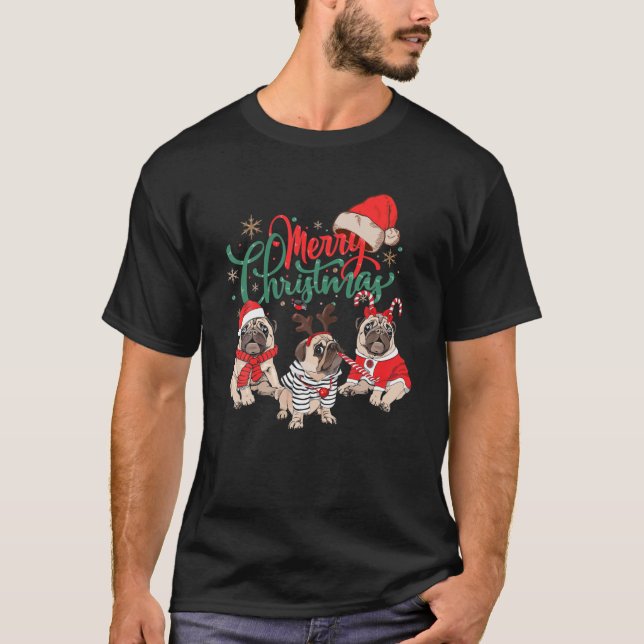 God jul Pug Ugly Julafton Ljus Santa Hund Lov T Shirt (Framsida)