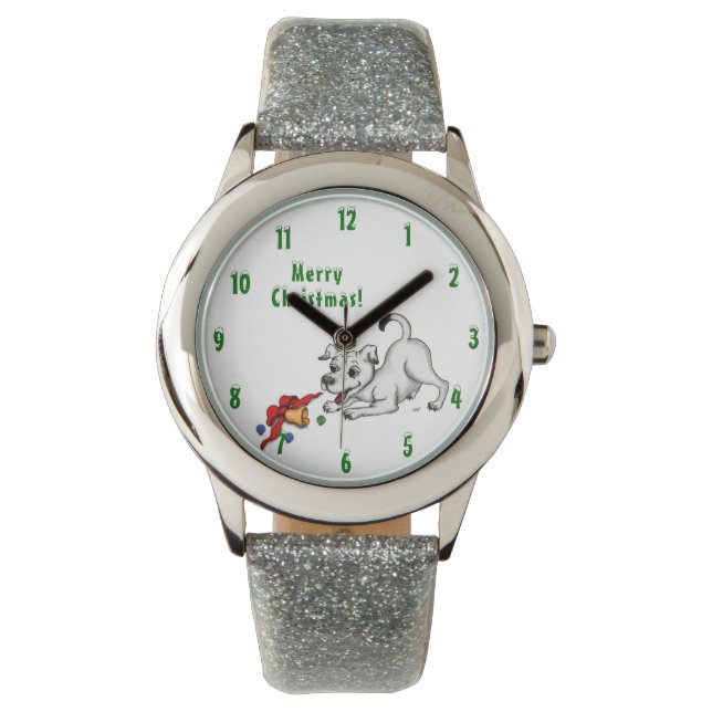 God jul! Puppy med Bell och Boll Armbandsur (Framsida)