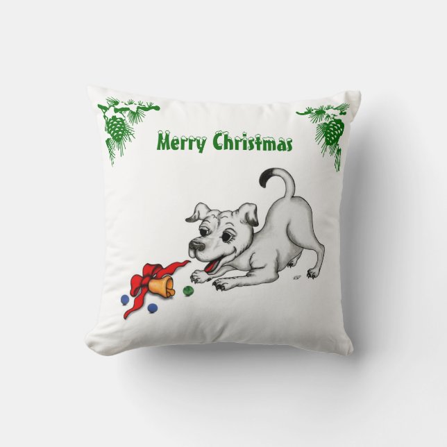 God jul! Puppy med Bell och Boll Kudde (Framsida)
